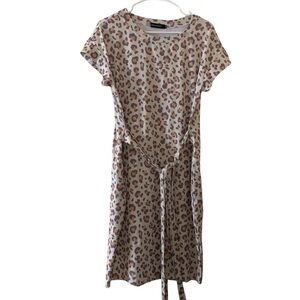 MEROKEETY Women's Leopard Print T-Shirt Dress Tie Waist Size M With Pockets
